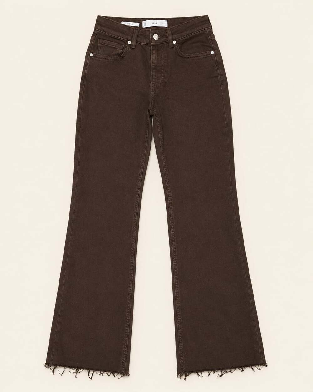 MNG Sienna Brown Raw Hem Flare Jeans Y2K 90s Minimalist Size 0
